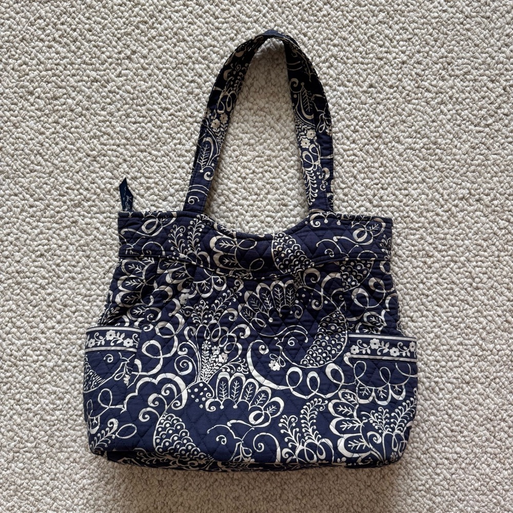 Vera Bradley Winter Hobo Shoulder Bag Navy Blue White